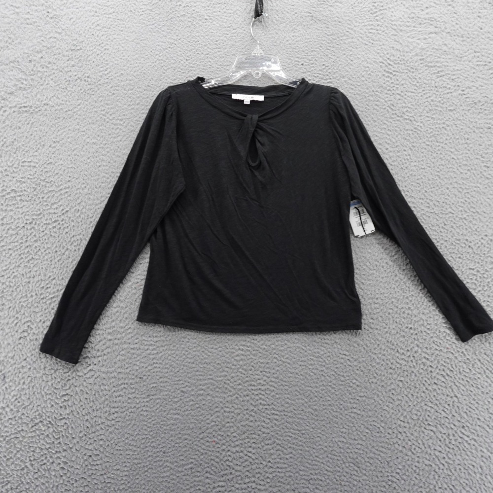 Joes Jeans Womens Black Twist Neck Keyhole Puff Sleeve Slub Knit Top Small NEW